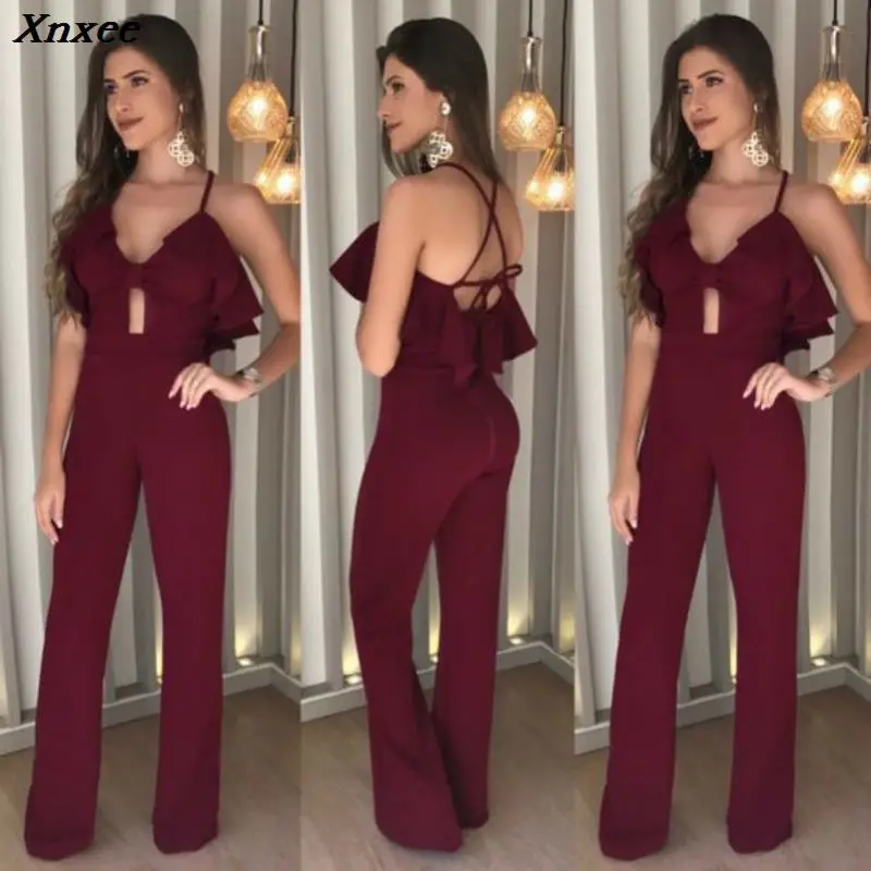 

ruffle suspender backless bodysuit rompers womens elegant long jumpsuit one piece sexy body femme body suit playsuits clothing