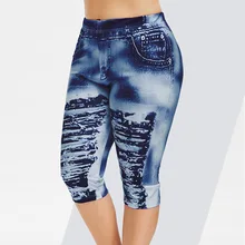 ROSEGAL размера плюс 3D рваные джинсовые леггинсы с принтом эластичные Капри с высокой талией обтягивающие уличные 5XL летние женские леггинсы