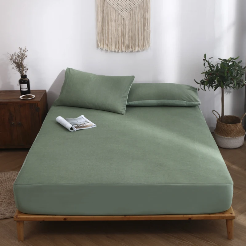 

High Quality 100% Cotton Green Fitted Sheet Plain Weave Adult Bed Linings Modern Style 120x200cm 150x200cm 180x200cm