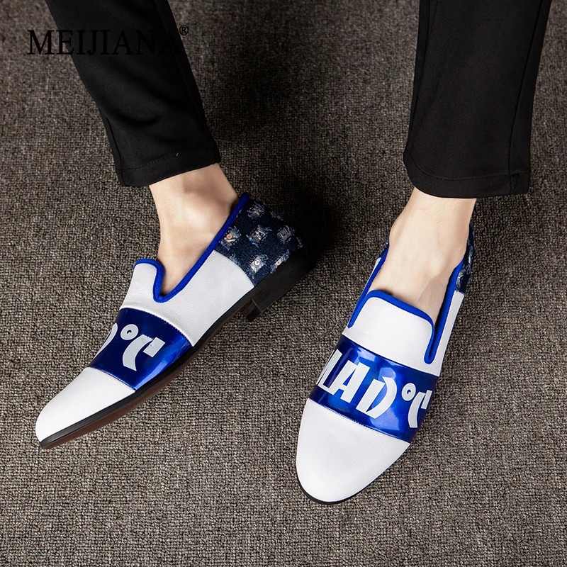 

MEIJIANA Men's Outdoorcasual Shoes Fashion Luxury Loafers Blue and White With Denim New Work Shoes 2019 Driving Comfort shoes