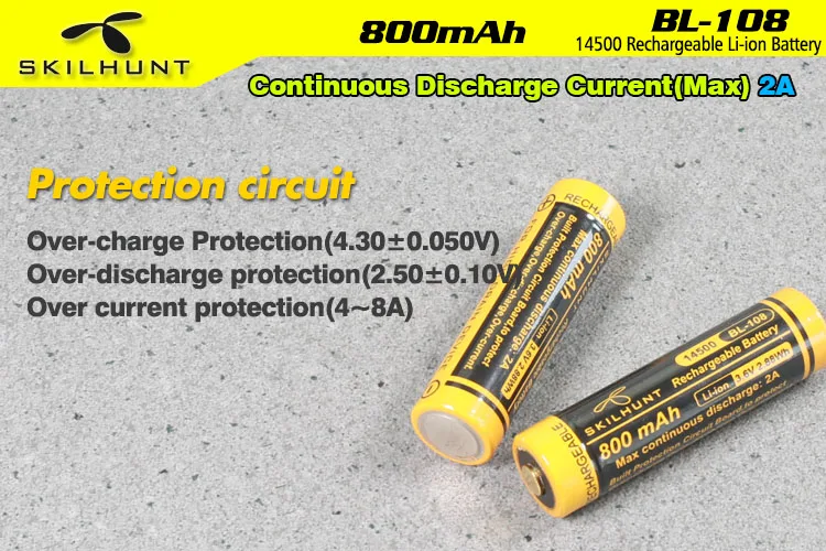 Skilhunt BL 108 14500 800mAh AA защищенная батарея|Портативные осветительные приборы| |
