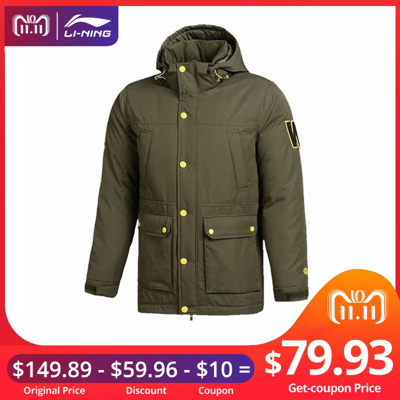 

(11.11 Clearance)Li-Ning Men Wade Down Coat 70% White Goose Down Slim Hooded LiNing Sports Jackets AYML033 MWY306