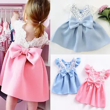 

Toddler Baby Girls Dress Lace Bow Backless Princess Dresses Kids Ball Gown Tutu Party Wedding birthday Dress for girls Easter