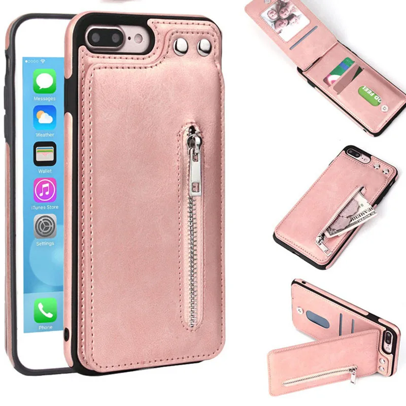

Tikitaka Zipper Leather Case For IPhone 8 Plus 7 6 6S Plus Card Holder Waller Cover For Iphone X XS Flip Stand Function Cover