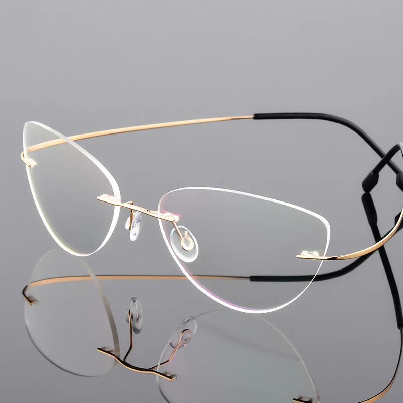 

New Cat Eye Glasses Ultralight Rimless Eyewear Women Clear Optical Eyeglasses Prescription Fashion Flexible Spectacles
