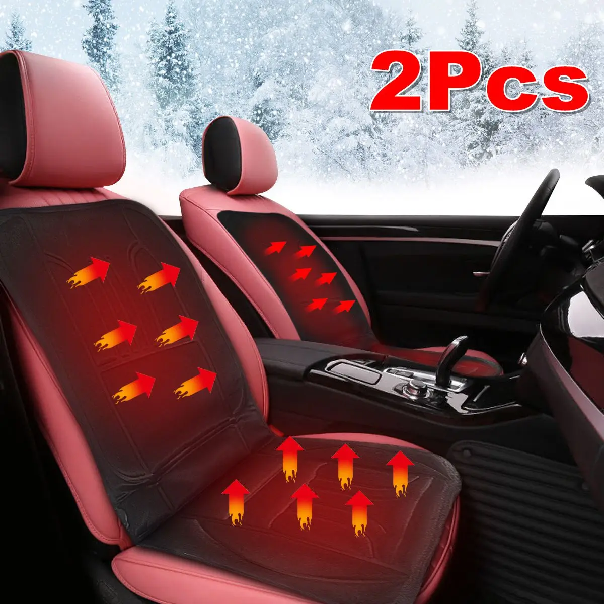 Black 2pcs Universal 12V Car Electric Heated Padded Pad Hot Seat