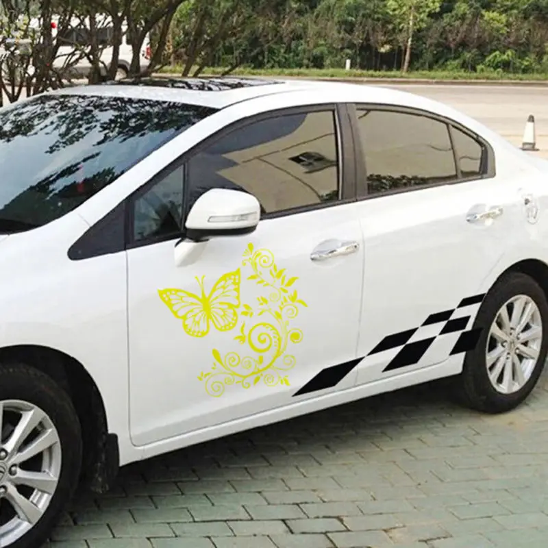 

Butterfly And Flower Hood Tailgate Side Window Decal Car Sticker Decor Black
