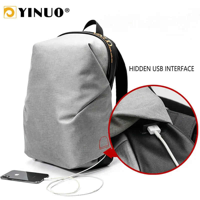 

YINUO Anti-thief Fashion Men Backpack Multifunction USB Charging 14inch 15inch Laptop Bag Travel Male Bag Water Repellent