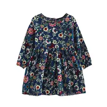 Модная детская одежда для маленьких девочек; милое плиссированное платье с длинными рукавами и цветочным принтом; коллекция года; осенне-Весенняя свободная одежда принцессы; От 2 до 7 лет