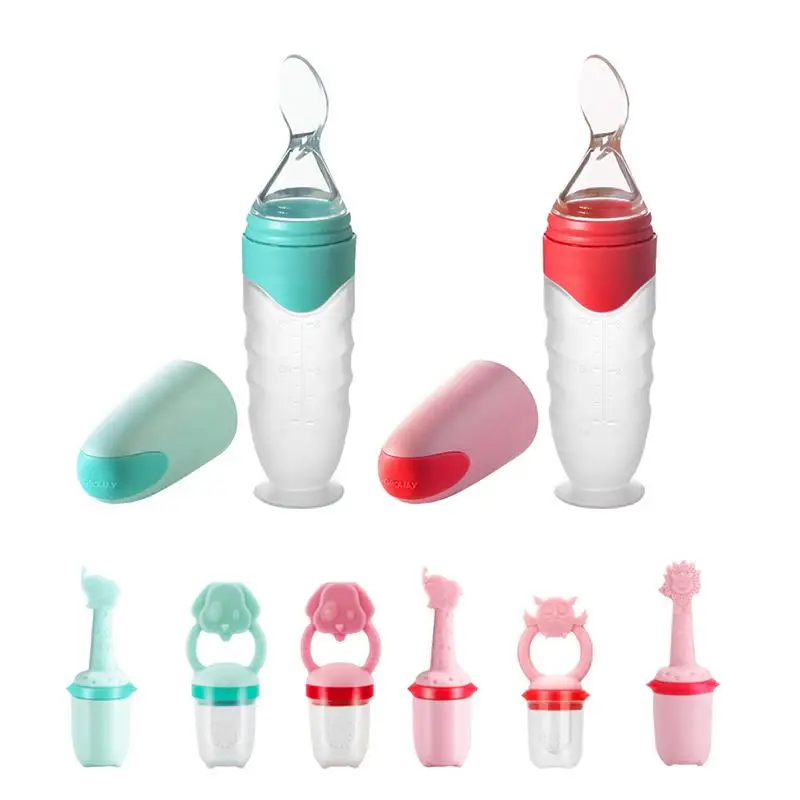 

Baby Feeding Spoon Silicone Safe Healthy Feeder Supplementary Eating Tools Tableware Set Removable Portable Kids Feeding Tools