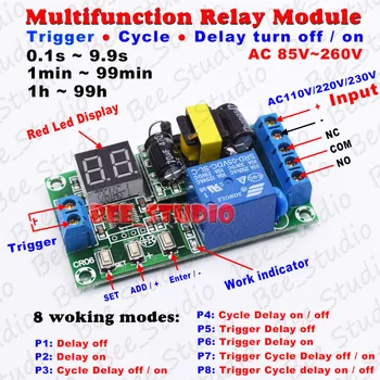 

AC 110V 120v 220V 230V Multi-function Digital LED Cycle Delay Timer Relay Switch Turn ON/OFF Module 8 modes