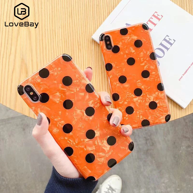 Lovebay для iphone 7 6 S 8 Plus X Чехол оранжевый в черный горошек Coque чехол на корпус телефона