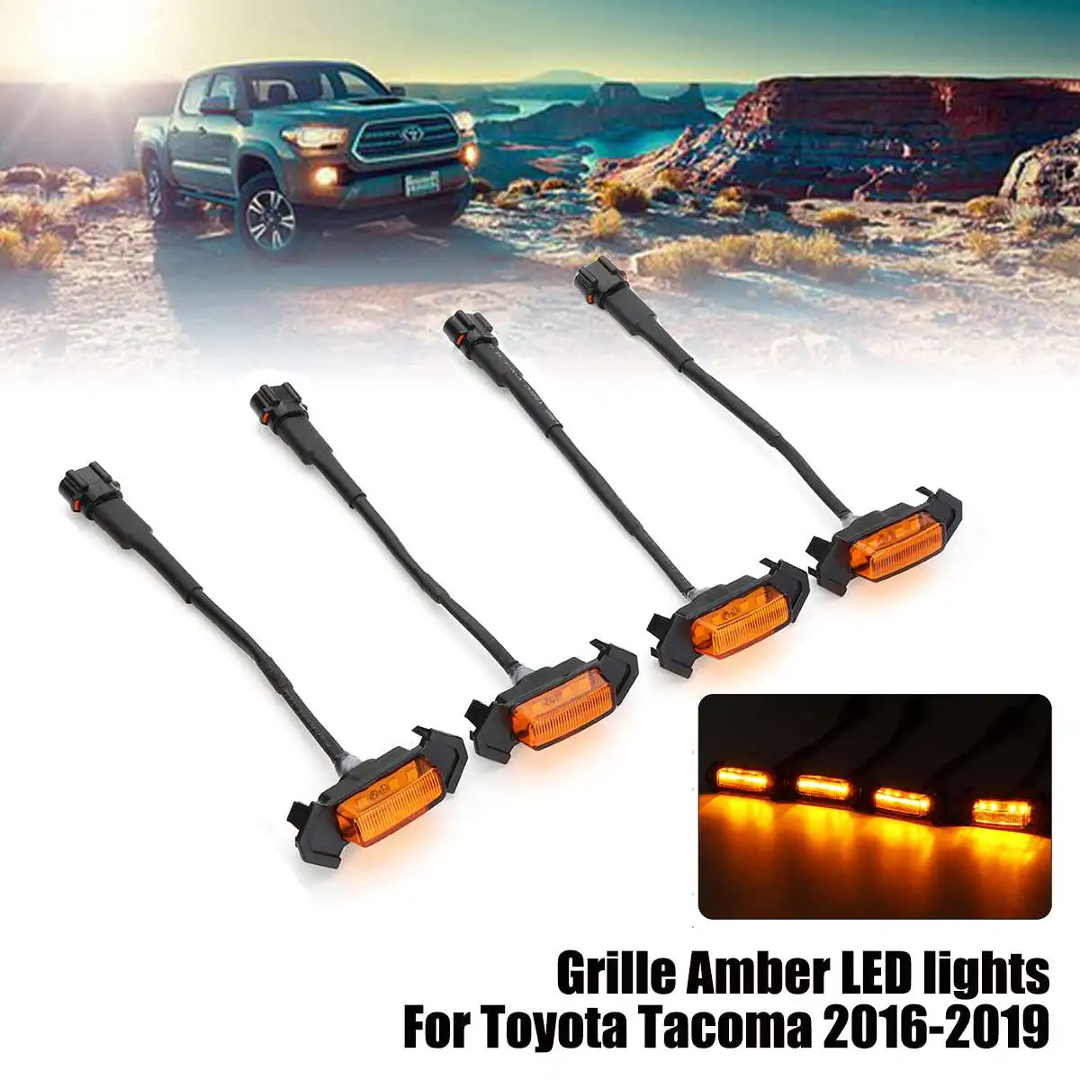 

4PCS GRILLE GRILL LED LIGHTS FOR TOYOTA TACOMA for TRD AMBER LEDS 2016-2019 W/WIRE