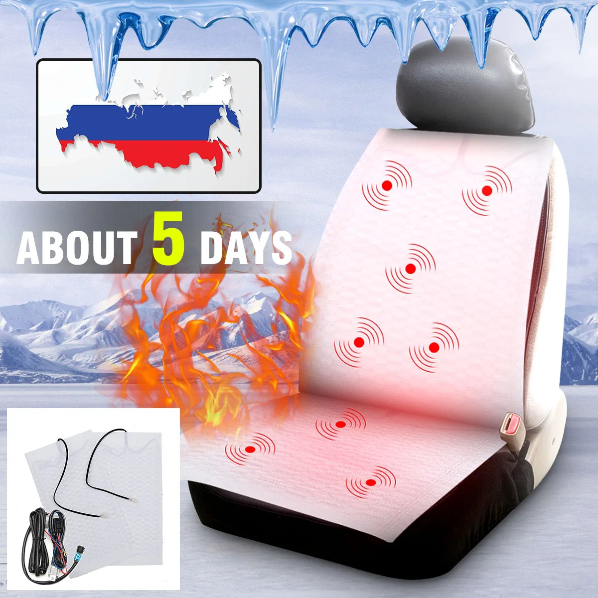 

2 Seats 4 Pads Universal Carbo n Fiber Heated Seat Heater 12 V Pads 2 Dial 5 Level Switch Winter Warmer Seat Covers