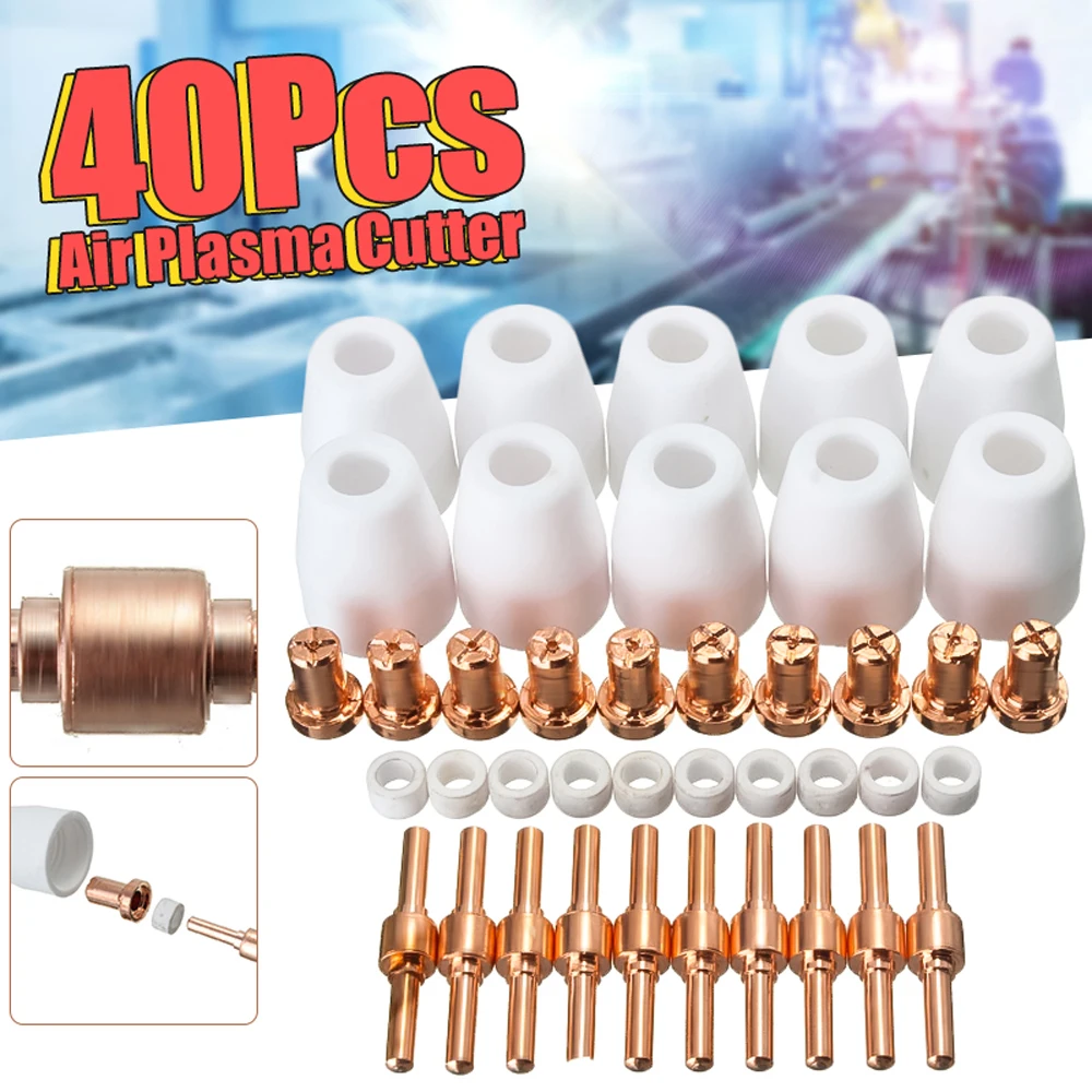 KKMOON 40Pcs Air Plasma Cutter Consumables Nozzles Tip Torch Consumable For PT-31 LG-40 Torch CUT-40 50 Electrodes Shield Cup 2