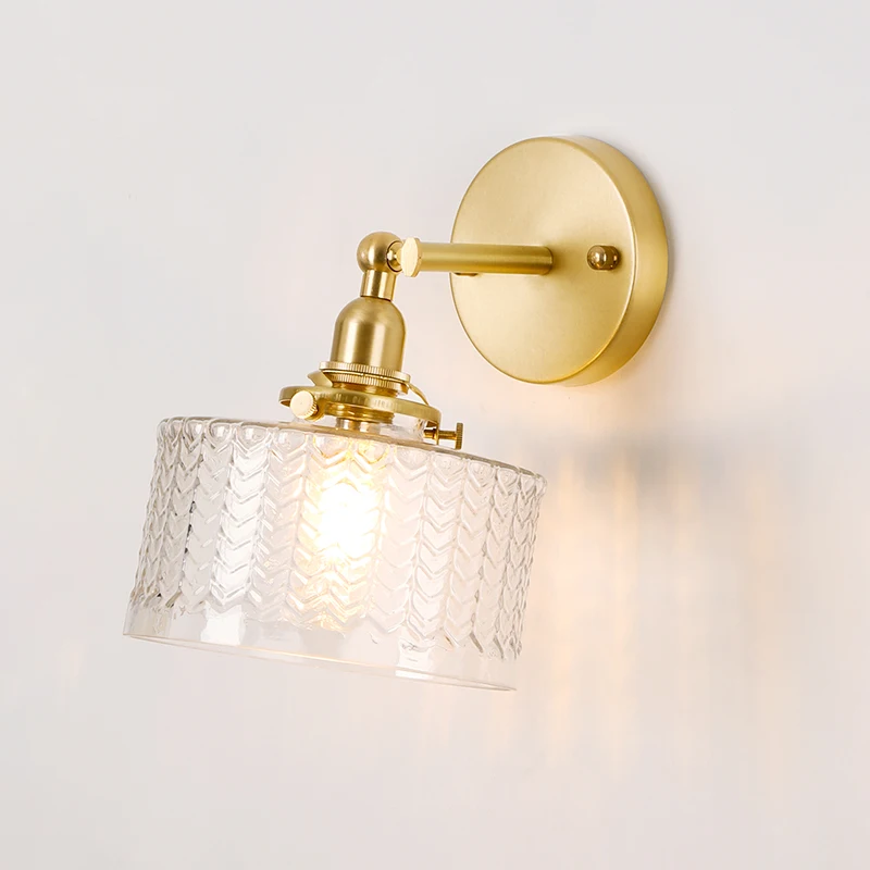 Lâmpada de Parede com Ondulações Graus para Cima e para Baixo para o Quarto Bronze Forma Vidro Ângulo Rotação 270 Sala Estar Iluminação Interior el