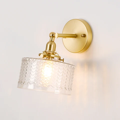 Lâmpada de Parede com Ondulações Graus para Cima e para Baixo para o Quarto Bronze Forma Vidro Ângulo Rotação 270 Sala Estar Iluminação Interior el