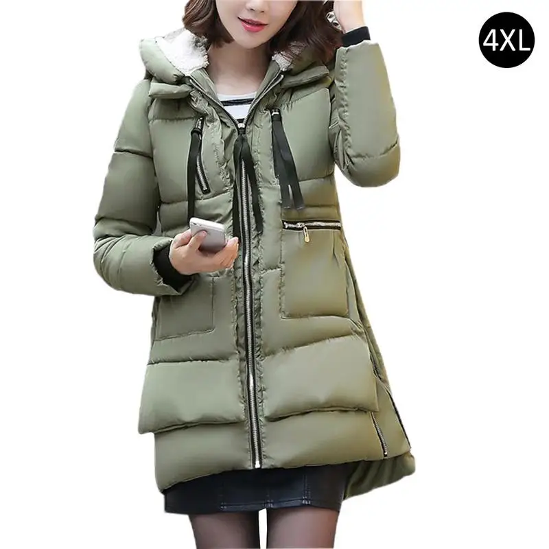 Plus Size 5XL Down Jackets 2019 Fashion Women Winter Coat Long Slim Thicken Warm Jacket Cotton Hooded Outwear Parkas | Женская одежда