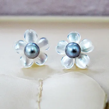 

Stud Earrings For Women White Blue Freshwater Pearl Accessorie Fashion Silver Jewelry Pearl Flower Earrings Fine Jewelry