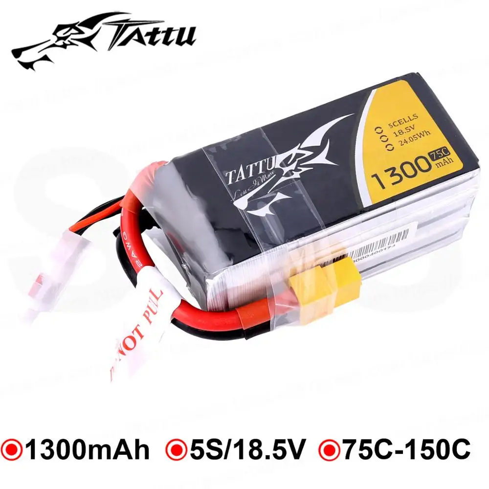 

Tattu Lipo Battery 1300mAh 18.5V Lipo 5S Battery 75C-150C XT60 Plug RC Battery Quadcopter FPV Frame Drone RC Helicopter Boat