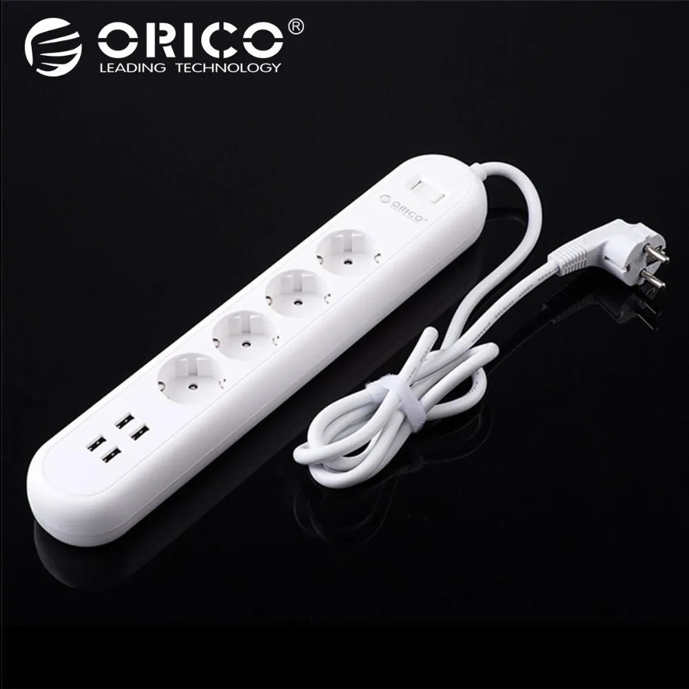 Дешево ORICO EU power Strip с 4 usb зарядными портами 4 розетки многоцелевой домашний офис Быстрая зарядка смарт блок питания зарядное устройство