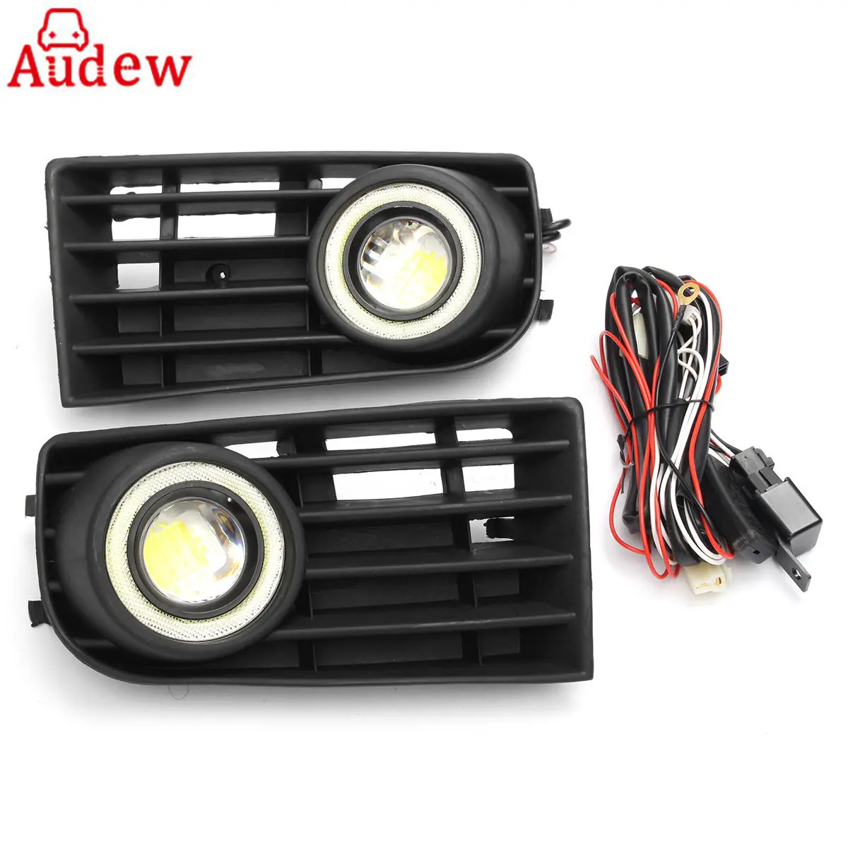 

New 1 Pair Fog Light Grills Grilles Angel Eye Light With Wire Kit For VW Golf Mk5 Rabbit 06 07 08 09