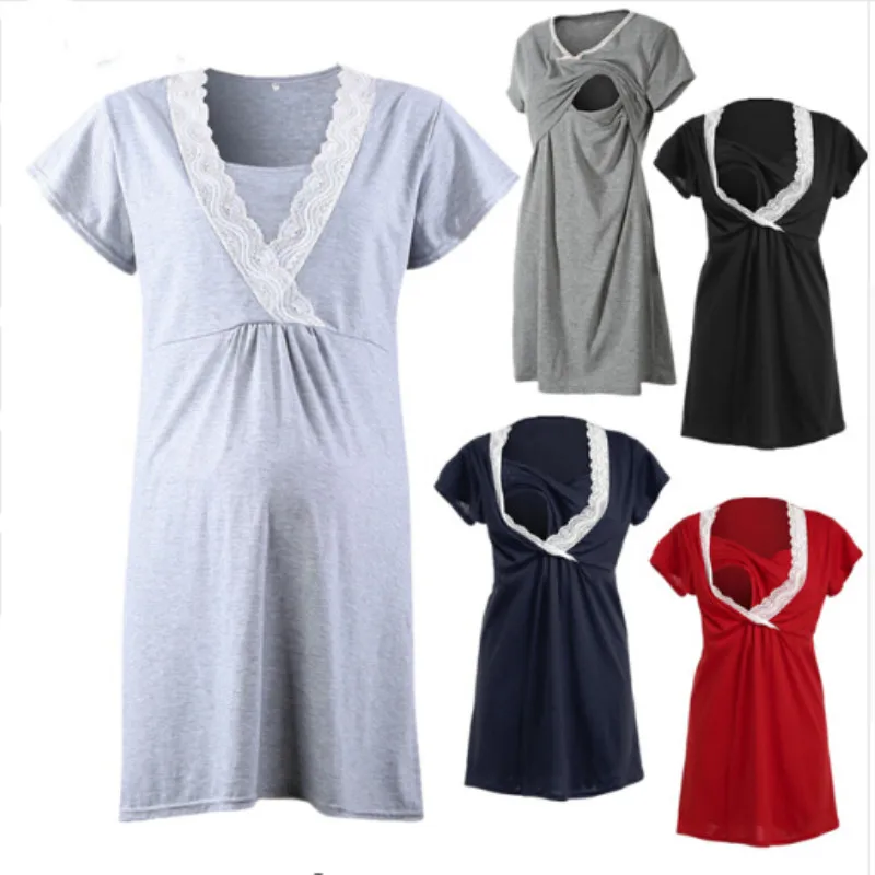 

Maternity Clothes Party Breastfeeding Clothes For Pregnant Women Maternity Dress Nursing Clothing Size S-XXL 5Colours