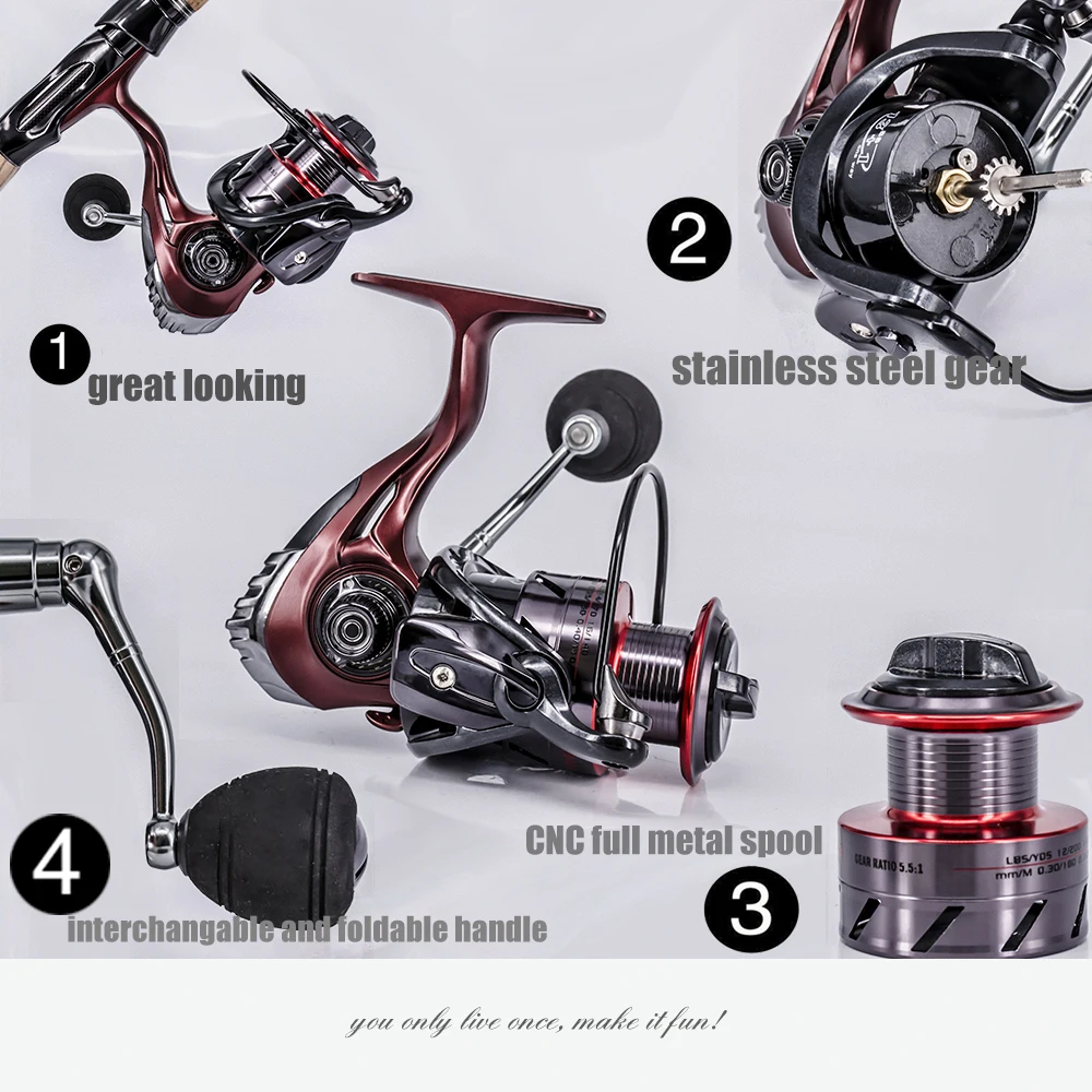 HOT High Quality 13+1bb Metal Spool Spinning Reel 5.5:1Bait Folding Rocker Spinning Wheel Fishing Reel Carpa Molinete De Pesca