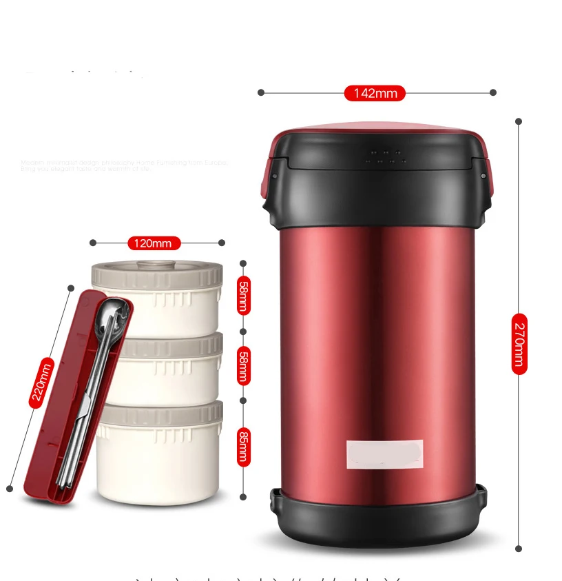 Japanese Double Wall Stainless Steel Food Jar Thermos Insulated Lunch Boxes for Men Vacuum Food Container w/ Shoulder Lunch Bag