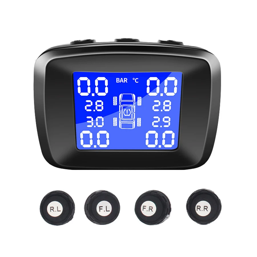 

Wireless TPMS Car Tire Pressure Monitoring Cigarette Lighter Power Alarm Systems with 4 Black External Sensor