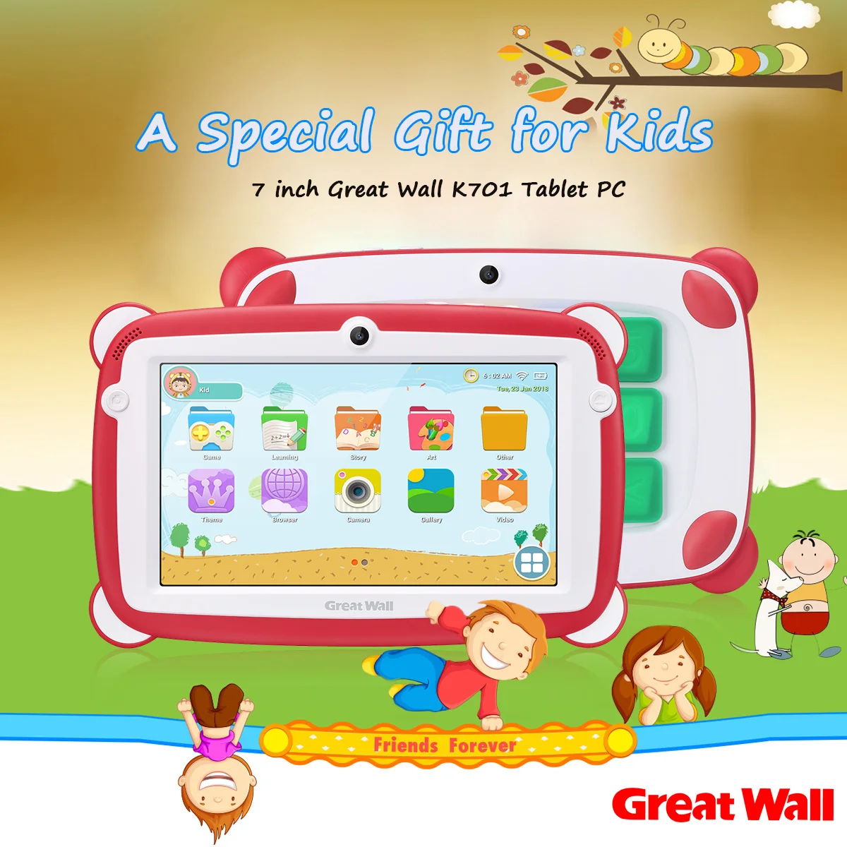 Great Wall K701 Детский обучающий планшет ПК 7 '񟝰*600 ips Android 8 1 RK3126C четырехъядерный ГБ