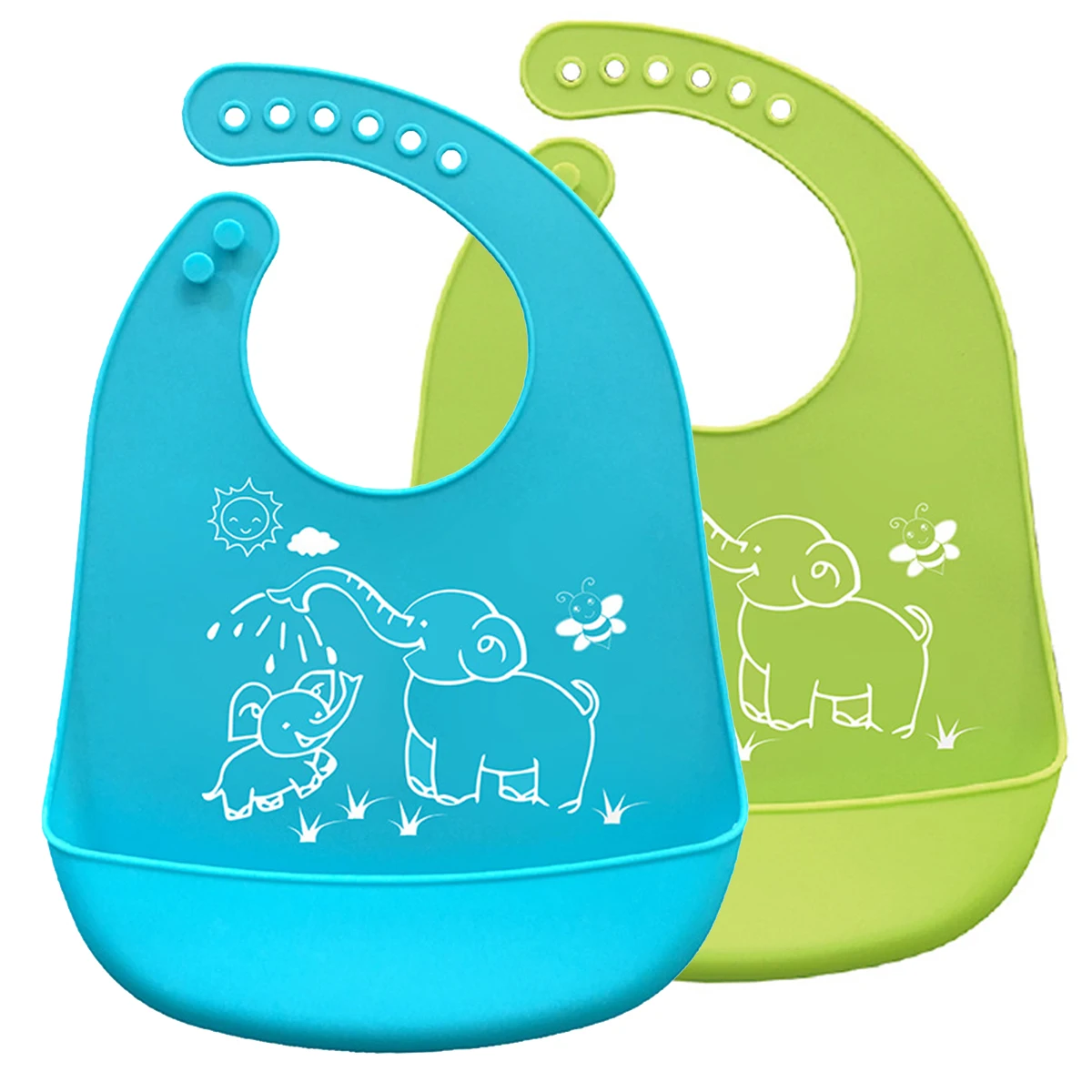 2 Pack Waterproof Silicone Bibs Easily Wipes Clean Silicone Feeding