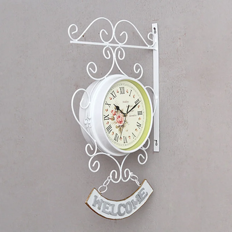 

Cockerel Bell Outdoor double side Wall Clock reloj de pared Garden Outside Bracket Station horloge Home living room klok Decor