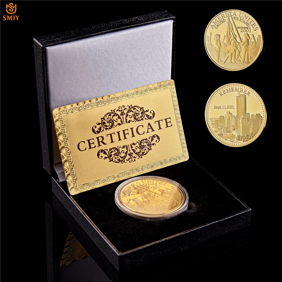 2001 9 11 Attacks World Trade Center Remember History Us Gold Plated Challenge Commemorative Coin W Luxury Box Non Currency Coins Aliexpress