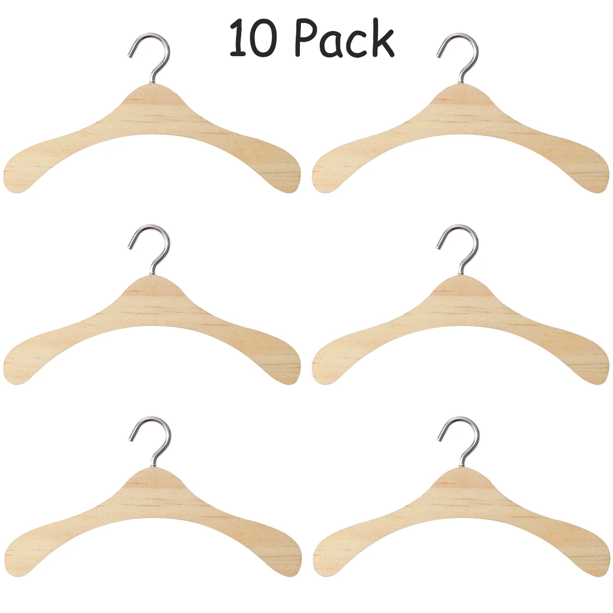 10pcs 12CM Wooden Non-Slip Space Saving Mini Laundry Hook Clothes Hangers Drying Rack for Dolls Shirts Dresses Sweaters