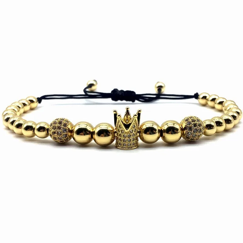 

2019 Hot Fashion Couple Crown Men Women Bracelet Pave Cubic Zircon Ball Adjustable Charm Bracelet For Men Women Jewelry Gift