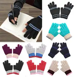 Новые Вязаные перчатки для женщин мужчин зимние теплые экран Мужчин Вязаные перчатки без пальцев шерсть толстые варежки Шерсть-вязание