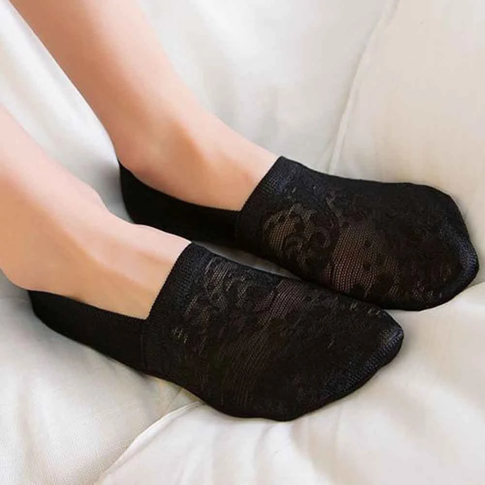 1 Pair Women's Invisible Non slip Loafer Lace Boat Liner Low Cut No Show SocksSock Slippers