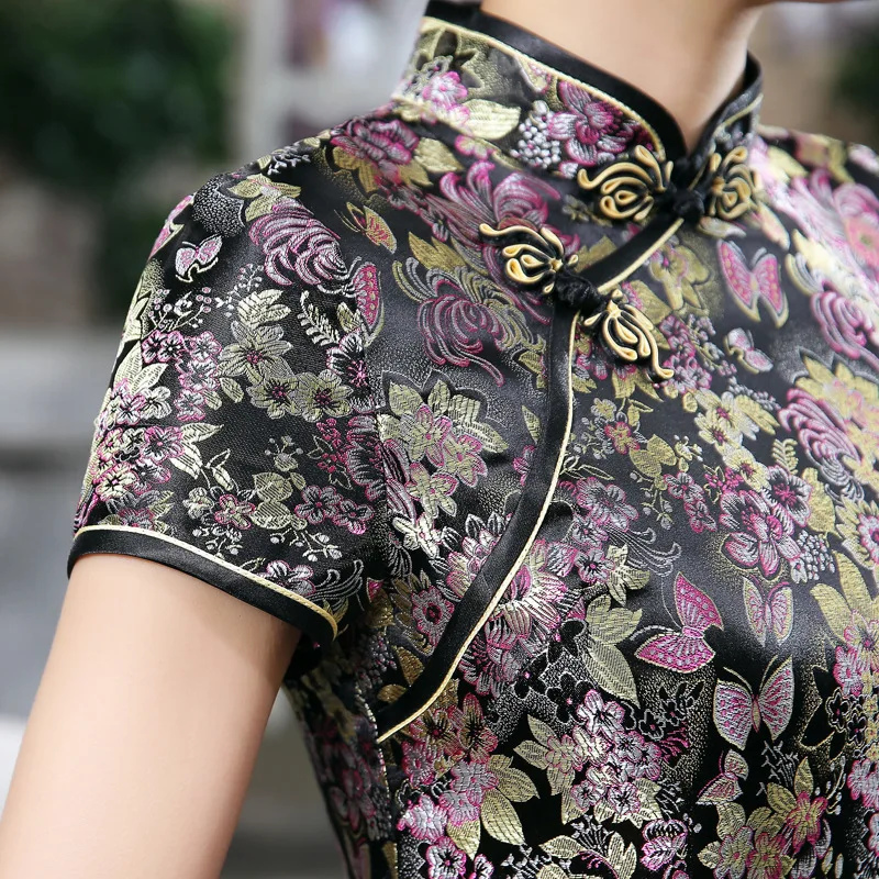 SHENG COCO черные китайские платья Qipao с коротким рукавом длинным Cheongsam высокого