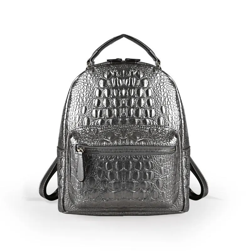 

Kajie Alligator Women Genuine Leather Backpack School Bags For Girls Teenagers For Book Waterproof Large Travel Bag Silver/white