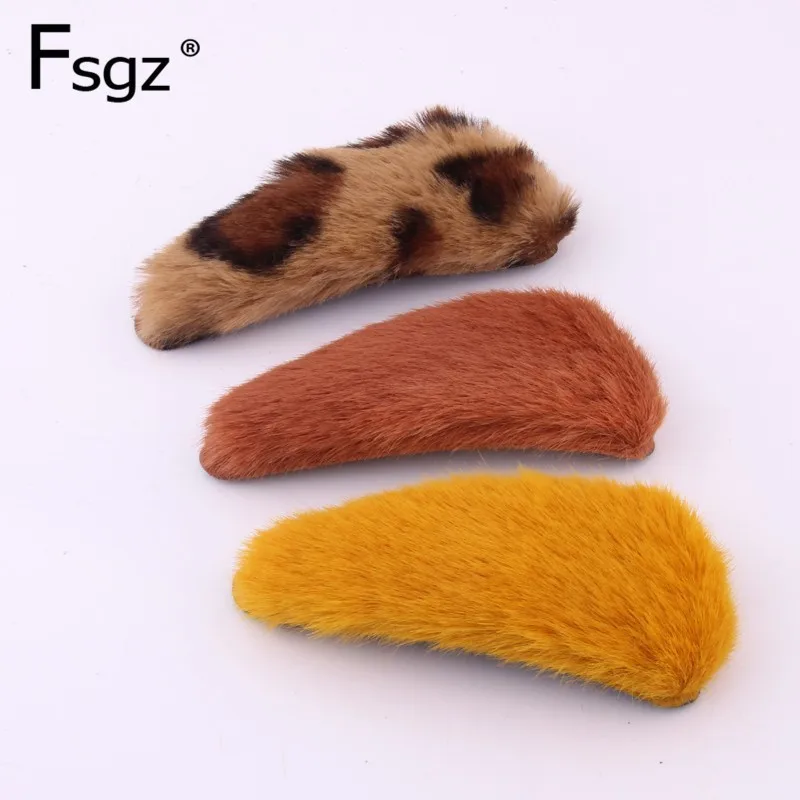 

2019 Korean Brand Plush Hairpins For Women Triangle BB Clip For Girls Soft Rabbit Hair Accessories For Headwear Leopard Barrette