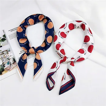 

Women Square Scarf 70*70cm Smile Face English Letter Printing Chiffon Silk Scarves Lady Headbands Bandana