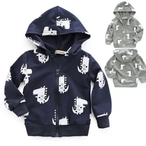 

USA Baby Boys Dinosaur Jacket Zipper Hooded Coat Autumn Hoodies Sweatshirt 0-3T