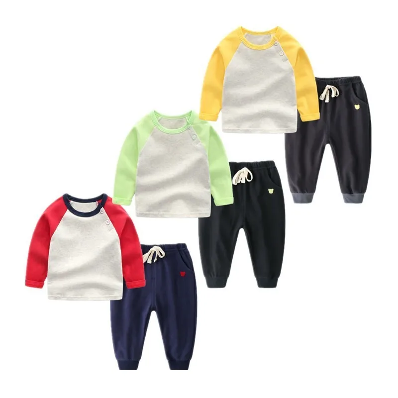 

2PCS Korean Fashion Baby Boy Girl Clothes Sports Suit 100% Cotton Long Sleeved T-shirt+Pants Children's Underwear Set
