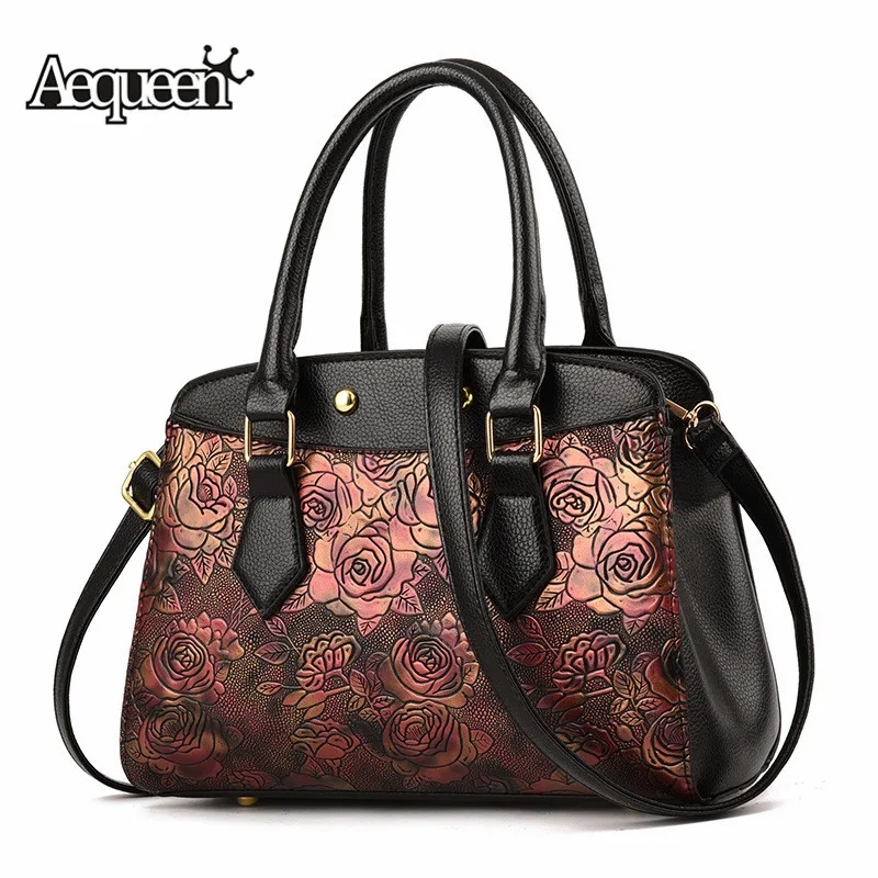 AEQUEEN Women Faux Leather Floral Pattern Handbag And Purses Ladies Luxury Crossbody Shoulder ...