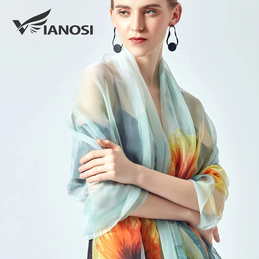 

[VIANOSI] Silk scarf fashion beach stoles large size scarves for ladies floral shawl print hijab luxury brand bandana