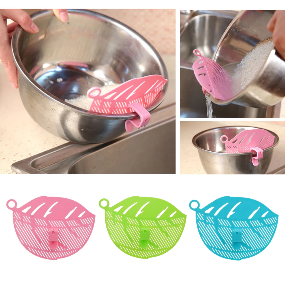 

Leaf Shape Rice Cleaning Strainer Drain Board Sieve Beans Peas Washing Filter Rice Wash Filtering Baffle Gadget Snap-type