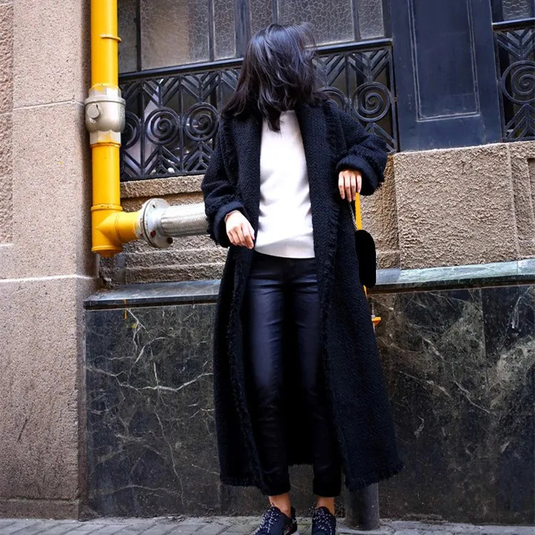 Gland Hiver 2018 Lâche En Automne Solide Manteau Oversize down Pardessus Élégant Collar Laine Long Femmes Manteaux Turn Noir 5rqz4r