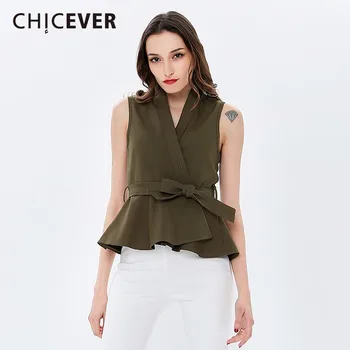 

CHICEVER 2020 Spring Women Waistcoat Female Vest Lace Up Ruffles Slim Coats Sleeveless Vest Coat Plus Size Fashion Korean
