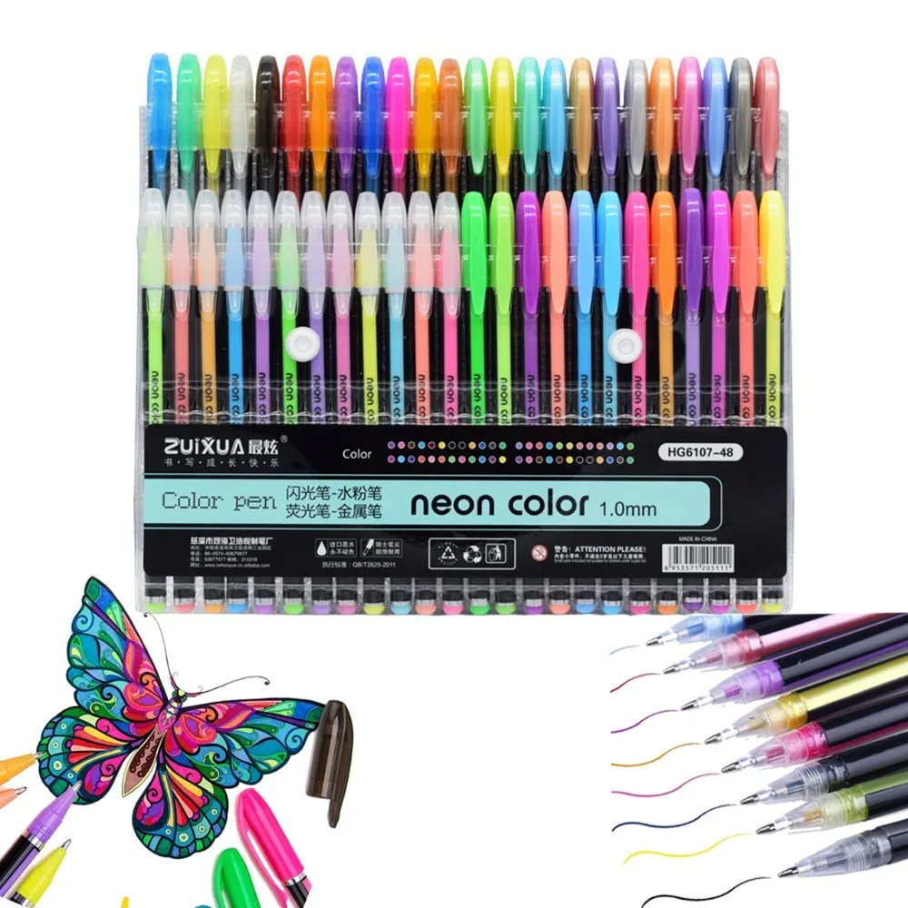 48 cores highlighter pen set glitter canetas gel para adultos revistas livros para colorir rabisco magica